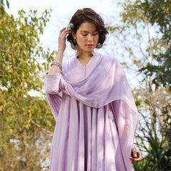 Khushal K Women Cotton Kurta and Palazzo With Dupatta Set - Lavender