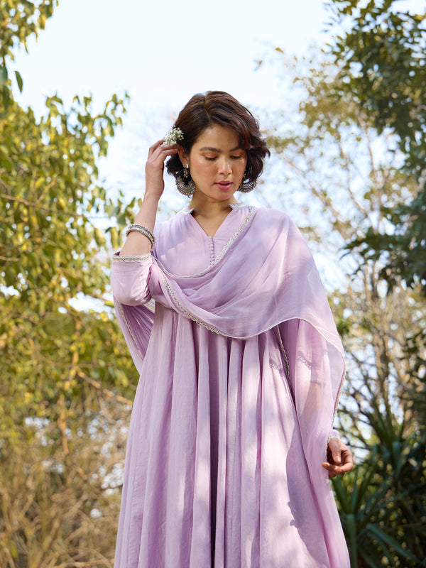 Khushal K Women Cotton Kurta and Palazzo With Dupatta Set - Lavender