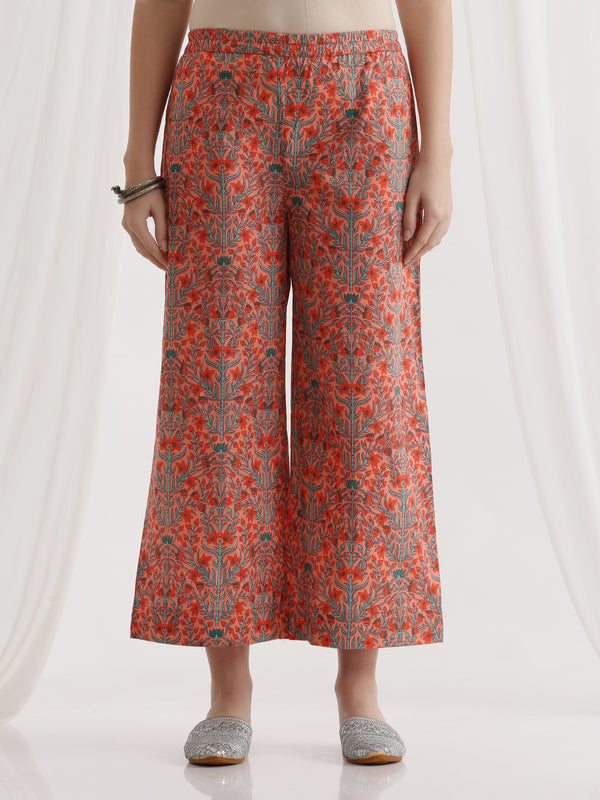 Floral Printed V-Neck Pure Cotton Kurti with Palazzos & Dupatta