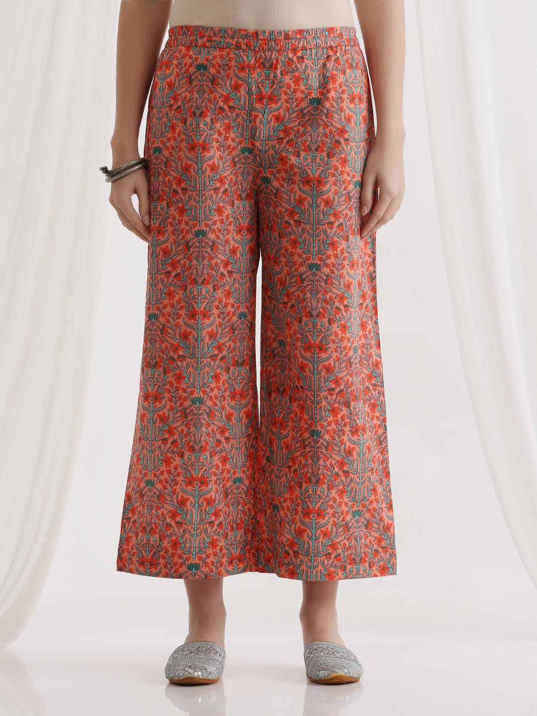 Floral Printed V-Neck Pure Cotton Kurti with Palazzos & Dupatta