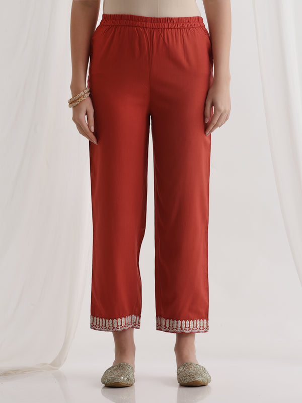 Khushal K Ethnic Motifs Rust  Anarkali Sequinned Kurta set