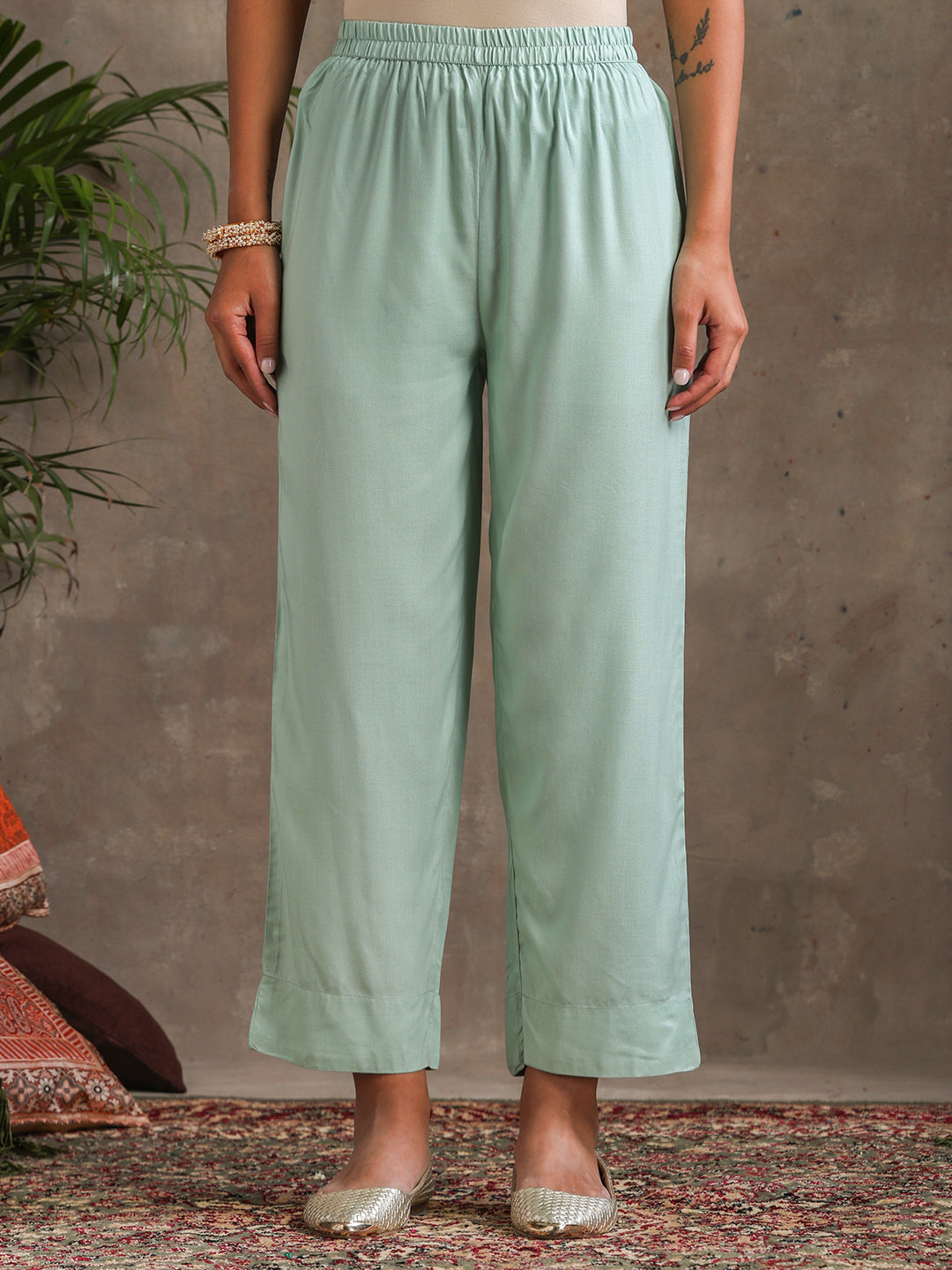 Ethnic Motifs Printed Panelled A-Line Pure Cotton Kurta with Palazzos & Dupatta