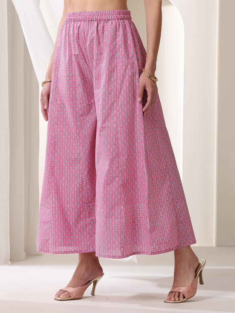 Khushal K Floral Printed Notch Neck Cotton Straight Kurta set