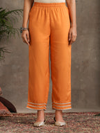 Floral Embroidered V-Neck Thread Work A-Line Kurta With Trousers And Dupatta