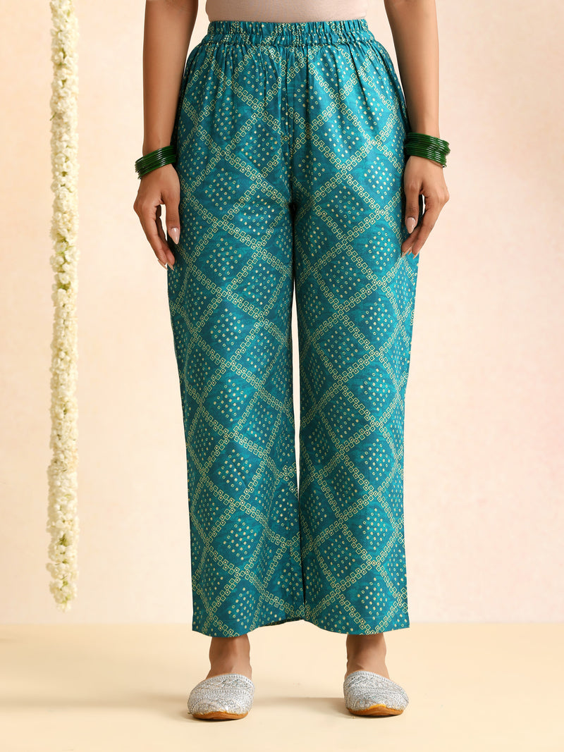 Turquoise & White Bandhani-Style Kurta Set