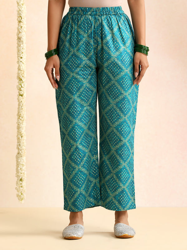 Turquoise & White Bandhani-Style Kurta Set