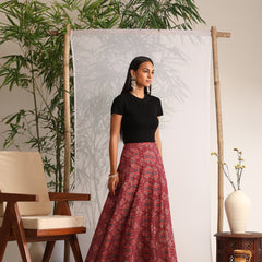 Khushal K Womens Cotton Printed Skirts - Maroon