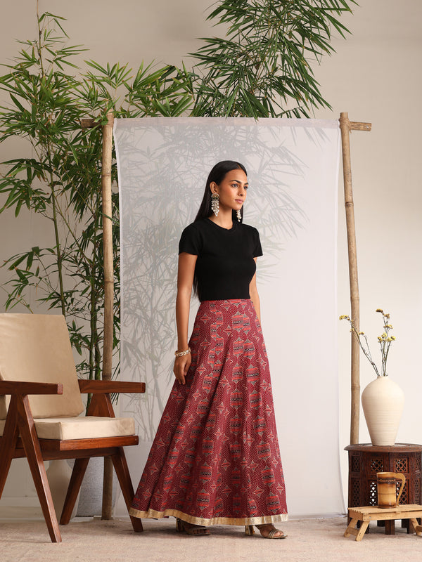 Khushal K Womens Cotton Printed Skirts - Maroon