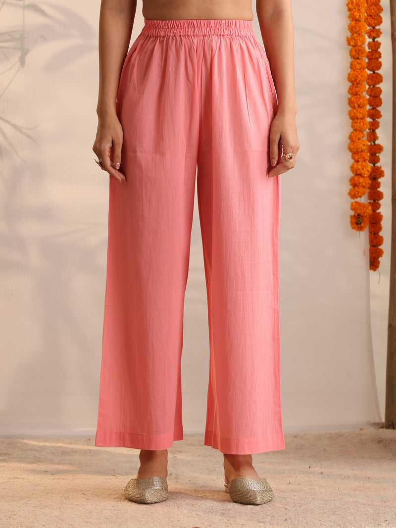 Khushal K Women Cotton Kurta and Palazzo With Dupatta Set - Pink