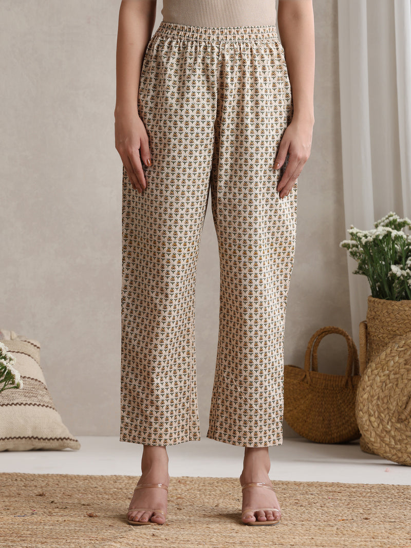 Floral Printed Cotton V-Neck Tunic With Trouser Co-Ords