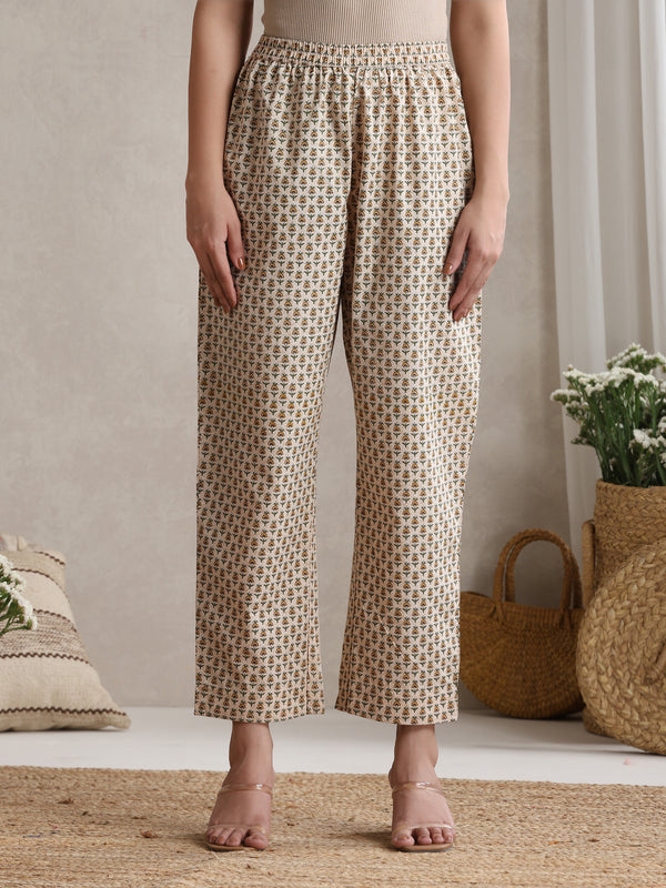 Floral Printed Cotton V-Neck Tunic With Trouser Co-Ords