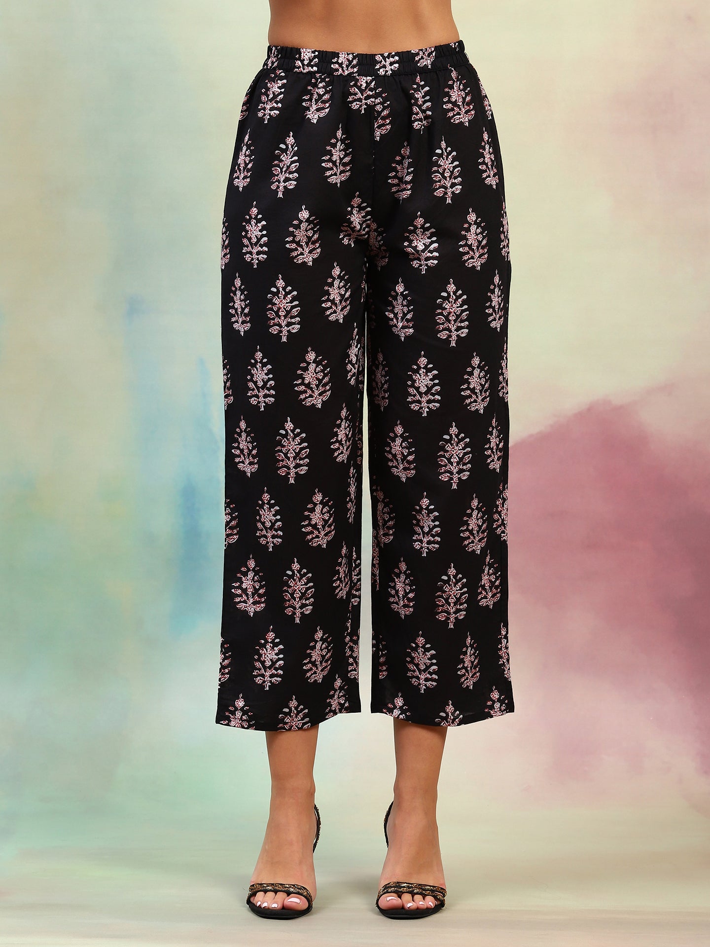 Ethnic Motifs Printed Regular Pure Cotton Straight Kurta with Palazzos & Dupatta