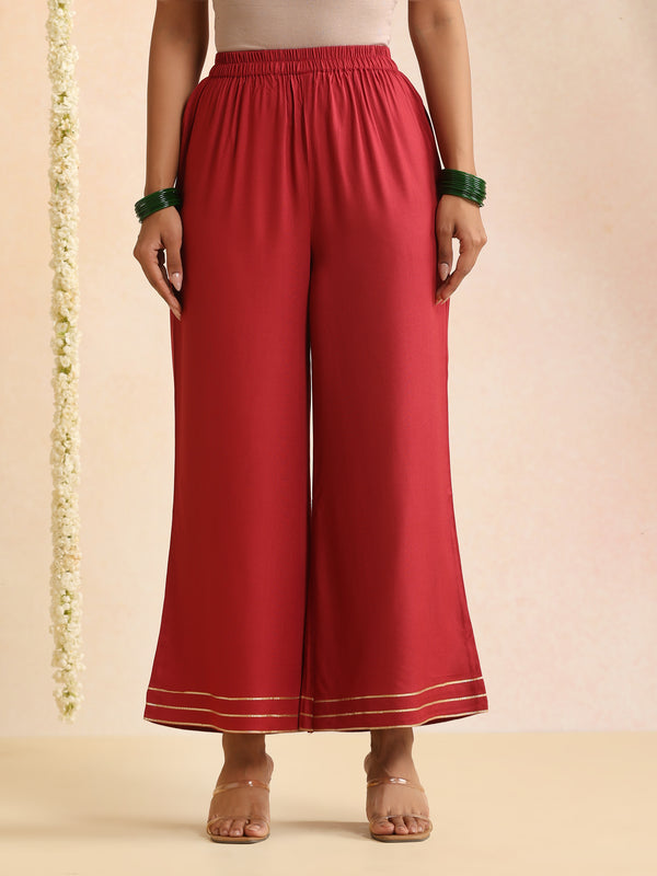 Ethnic Motifs Woven Design Thread Work A-Line Kurta With Palazzos