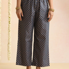 Beige & Navy Blue Printed Kurta with Palazzos & Dupatta Set