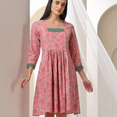 Tribal Printed Square Neck Fit & Flare Dress