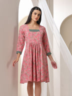 Tribal Printed Square Neck Fit & Flare Dress