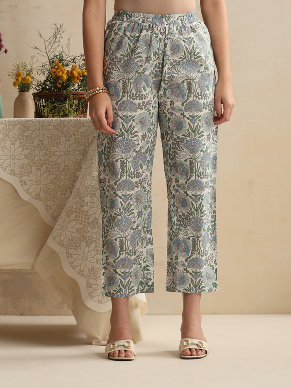 Khushal K Women Floral Printed Regular Pure Cotton Off-White Kurta & Palazzo With Dupatta