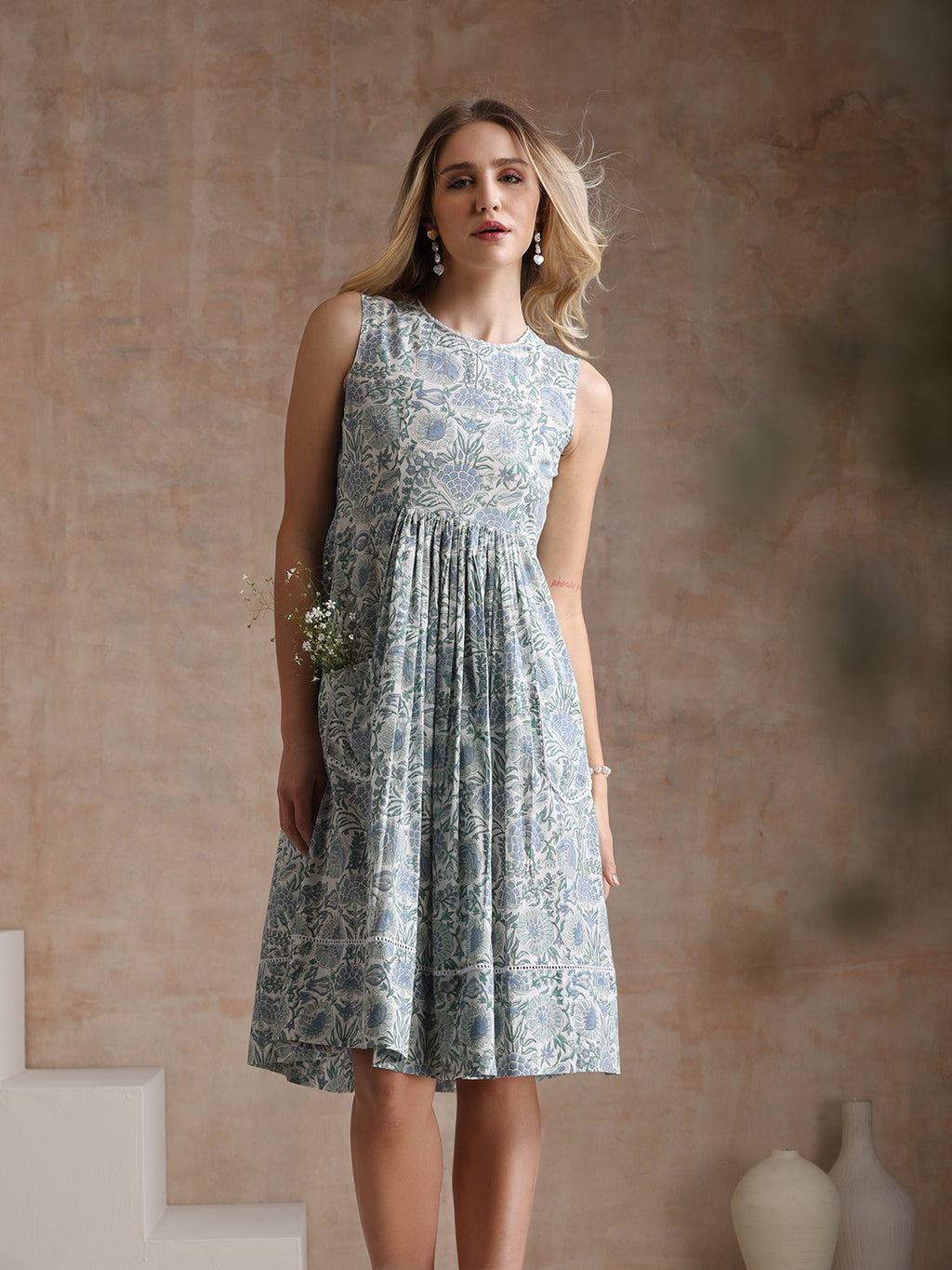 Floral Printed Cotton Fit & Flare Dress