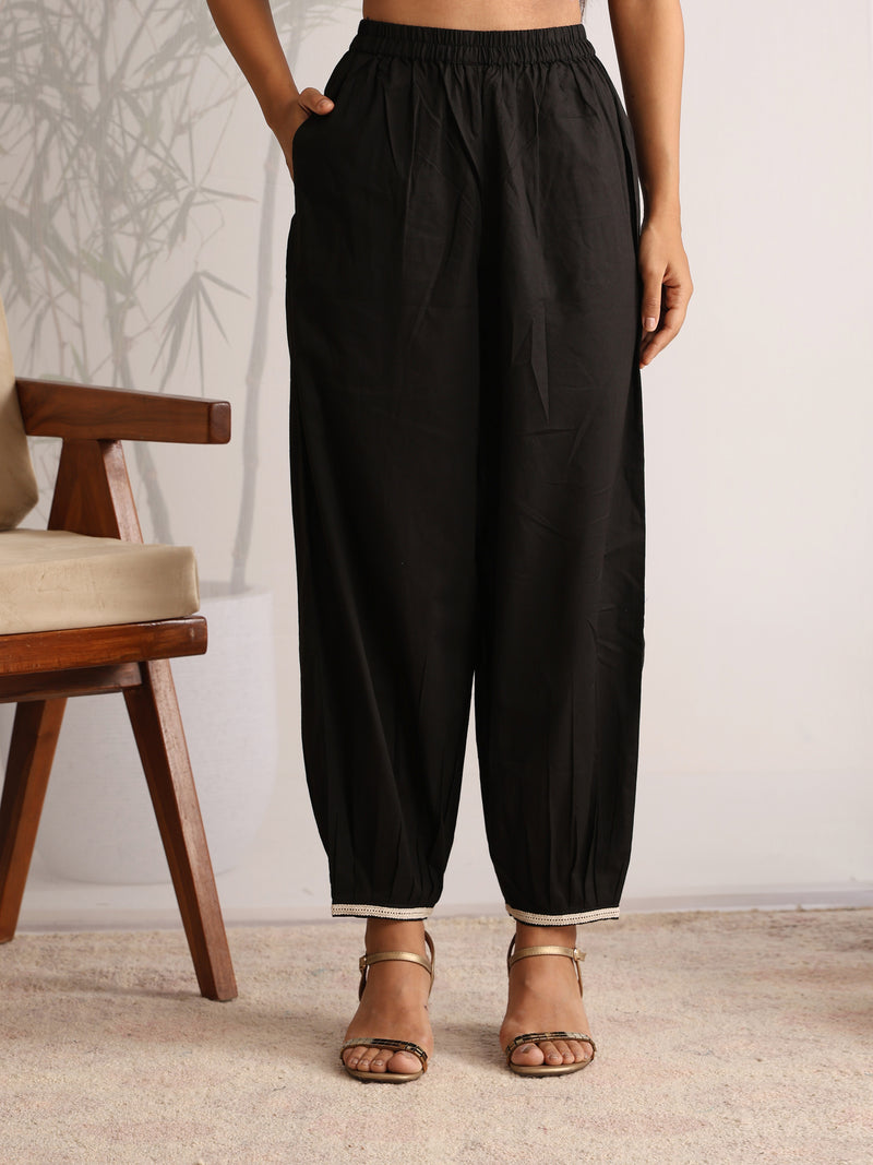 Khushal K Women Cotton kurti and Afghani Salwar with dupatta set - Black