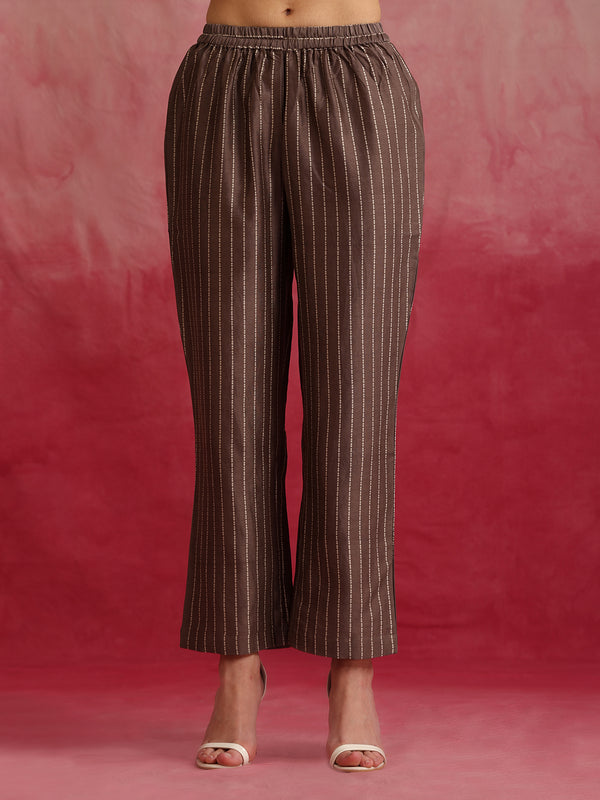 Printed Crop Top & Striped Pant Set with Jacket