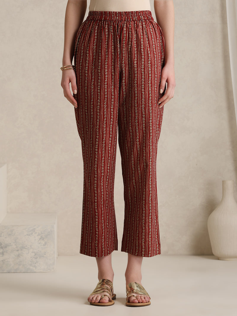 Rust Handblock Printed Cotton Co-ord Set with Jacket
