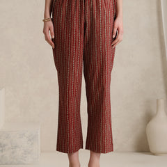 Rust Handblock Printed Cotton Co-ord Set with Jacket