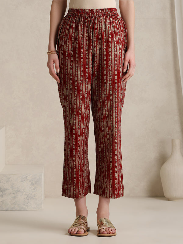 Rust Handblock Printed Cotton Co-ord Set with Jacket