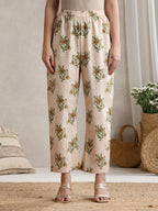 Women Cream-coloured printed Kurta with Palazzos with dupatta