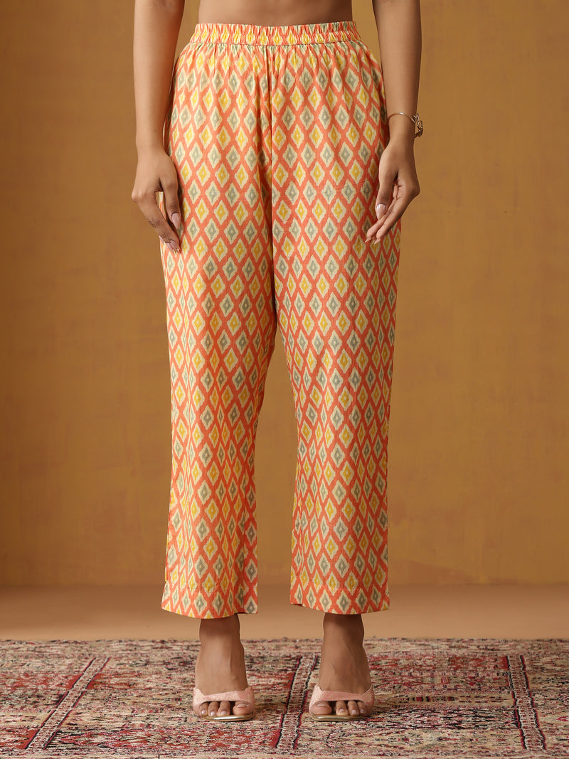 Geometric Printed Pure Cotton Straight Kurta With Palazzo And Dupatta