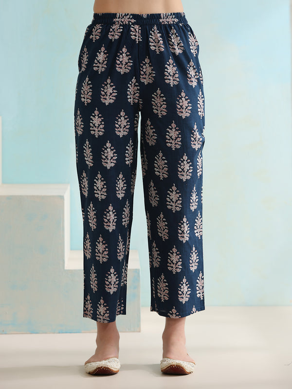 Ethnic Motifs Printed V-Neck Pure Cotton A-Line Kurta with Palazzos & Dupatta