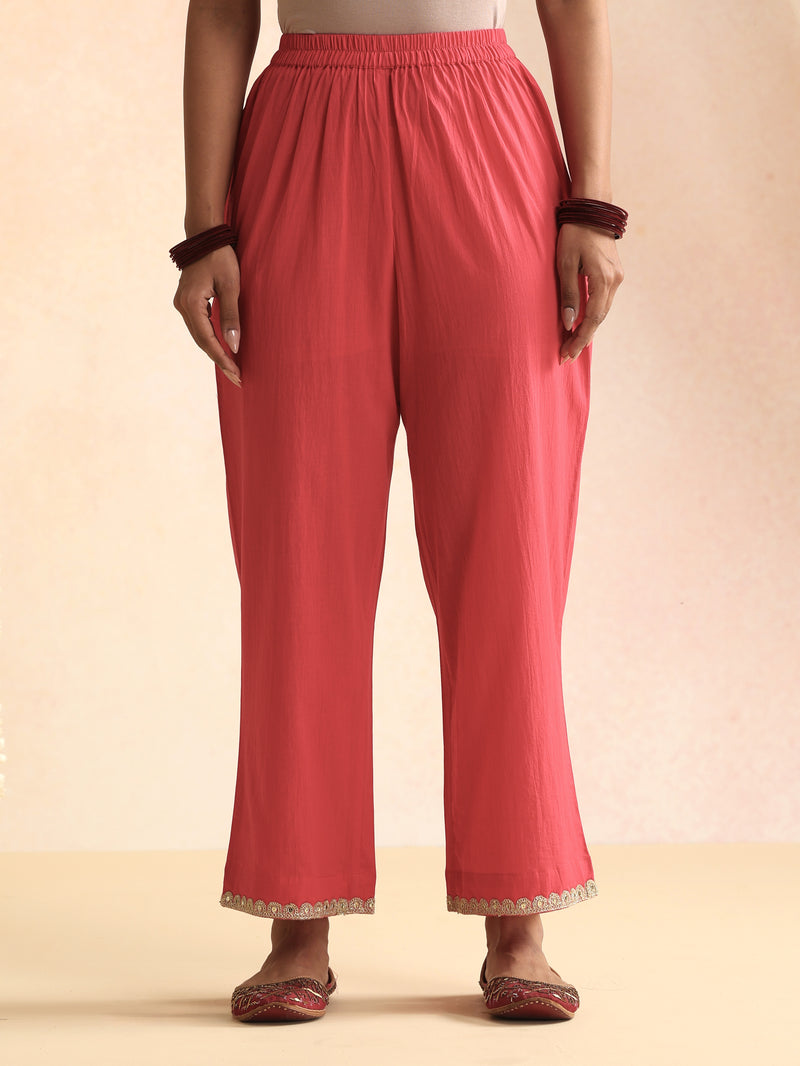 Women Floral Printed Cotton Anarkali Kurta with Trousers & Dupatta