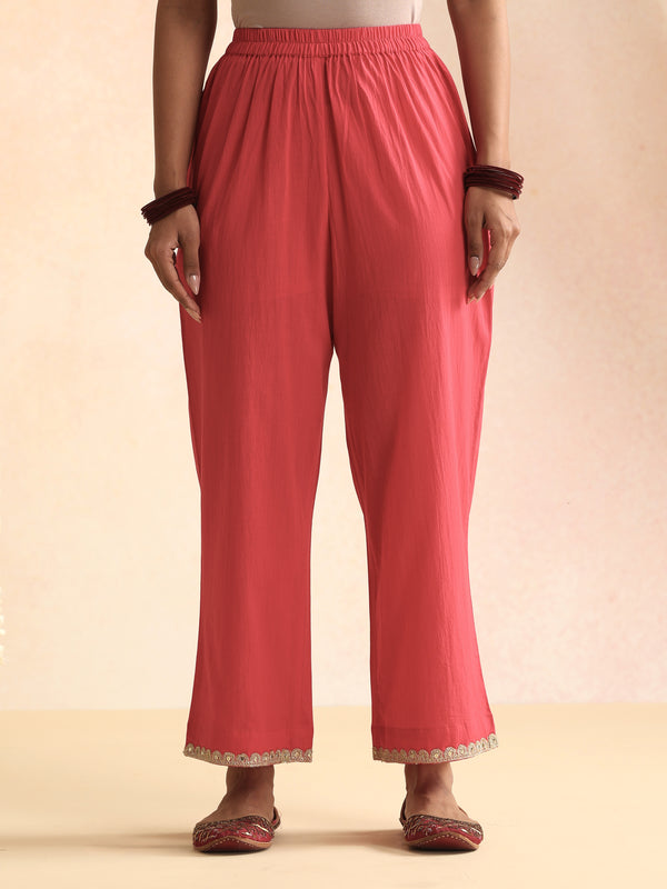 Women Floral Printed Cotton Anarkali Kurta with Trousers & Dupatta