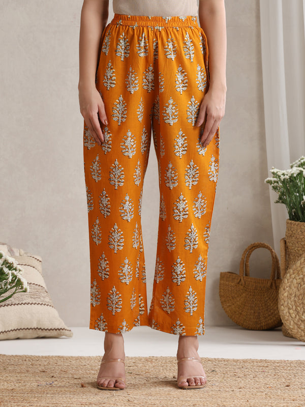 Khushal K Floral Printed V-Neck Pure Cotton Straight Kurta set