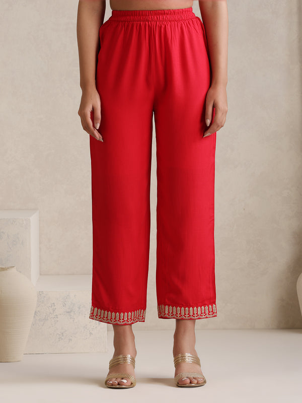 Khushal K Women Red Anarkali Zari Kurta set