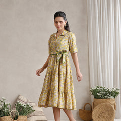 Women Floral Print Shirt Dress