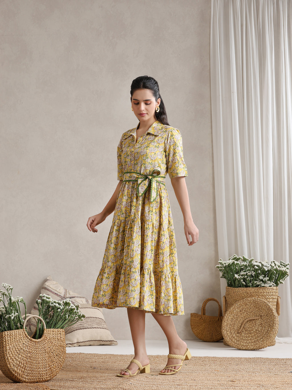 Women Floral Print Shirt Dress
