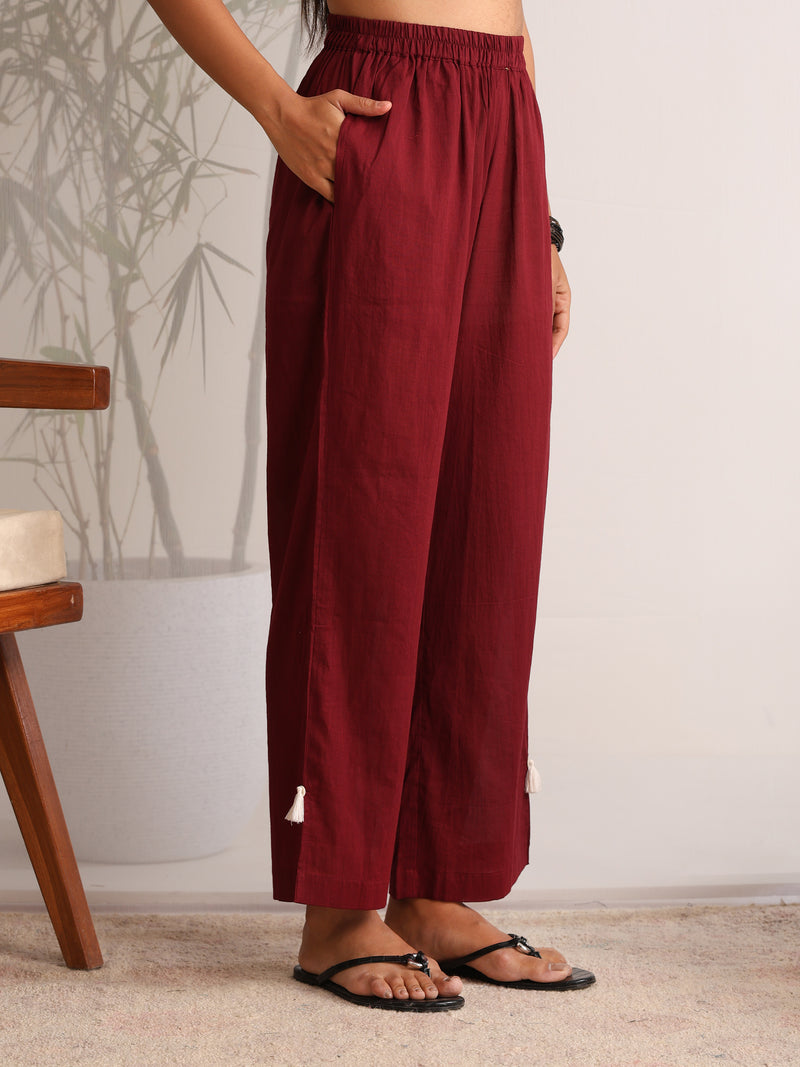 Khushal K Women Cotton kurta With Pant set - Maroon