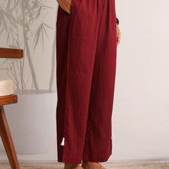 Khushal K Women Cotton kurta With Pant set - Maroon