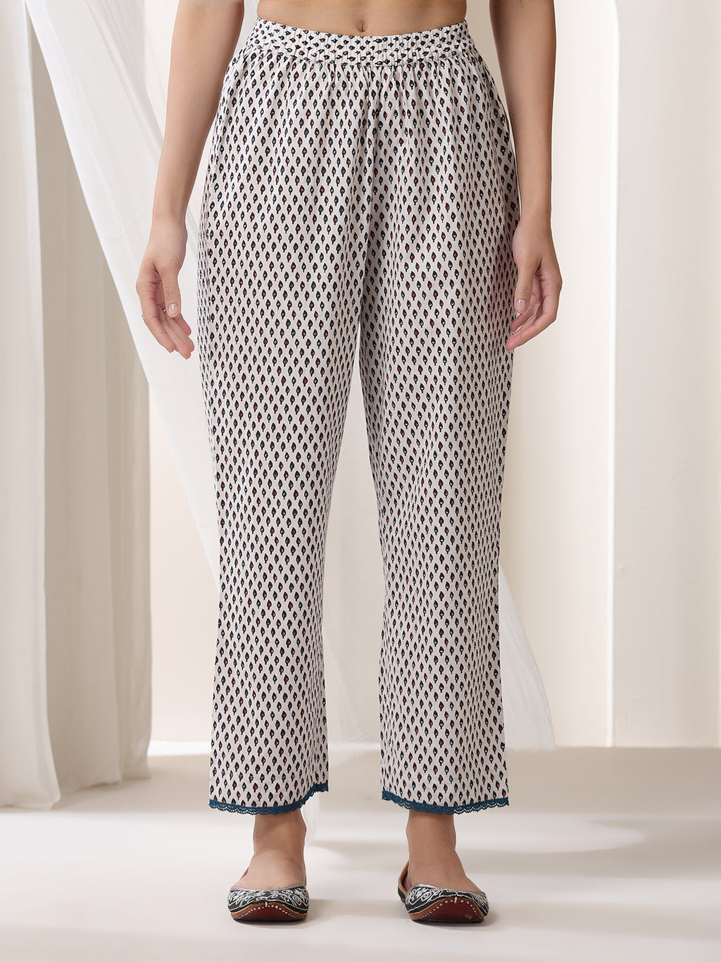 Floral Printed Notch-Neck Pure Cotton Kurta With Trousers And Dupatta