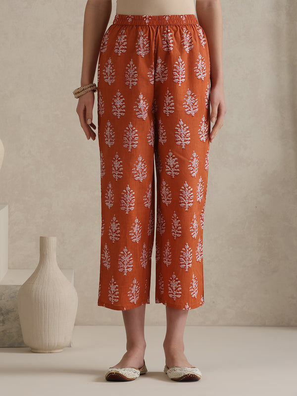 Floral Printed Pure Cotton Straight Kurta With Palazzo And Dupatta