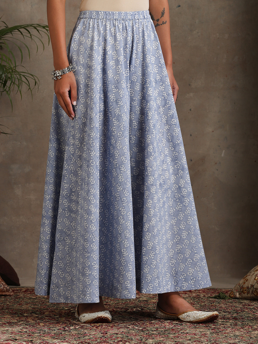 Floral Printed Pure Cotton A-Line Kurta With Palazzos And Dupatta