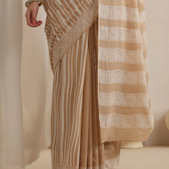 Women Hand Block Brown Pure Cotton Printed Saree