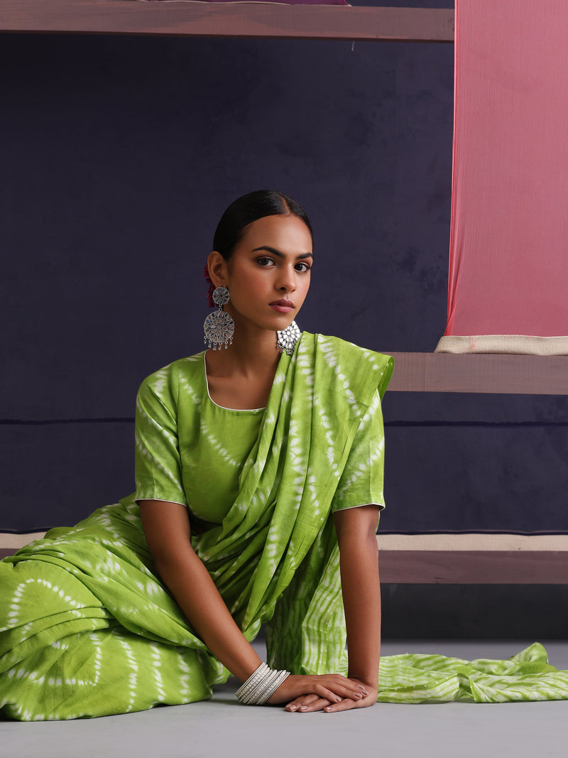Women Hand Block Green Pure Cotton Printed Saree