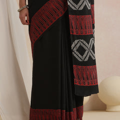Women Hand Block Black Pure Cotton Printed Saree