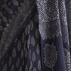 Women Hand Block Blue Pure Cotton Printed Saree
