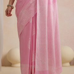 Women Hand Block Pink Pure Cotton Printed Saree