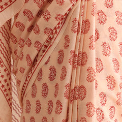 Women Hand Block Peach Pure Cotton Printed Saree