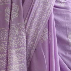 Women Hand Block Purple Pure Cotton Printed Saree