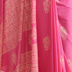 Women Hand Block Pink Pure Cotton Printed Saree