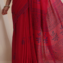 Women Hand Block Pink Pure Cotton Printed Saree